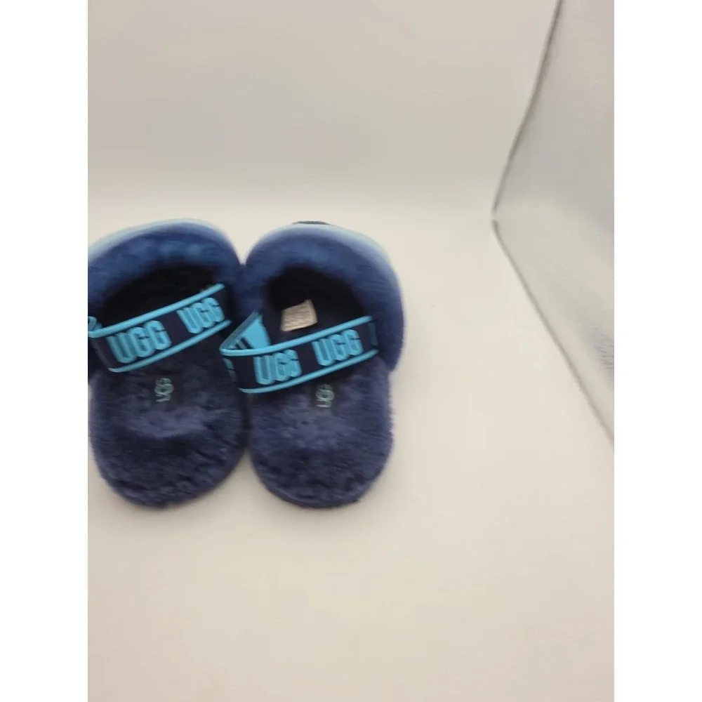 Women UGG Fluff Slides Bright Blue Slipper Size 4 w/ Straps